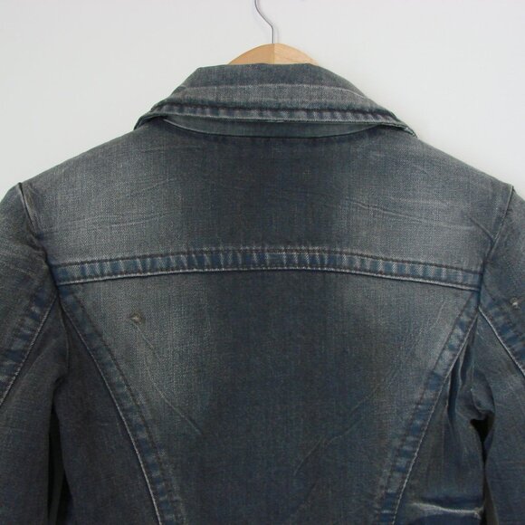 Vintage Y2K Miss Sixty Jacket Denim Jean Distressed Utility Gray Blue Medium - Picture 11 of 16